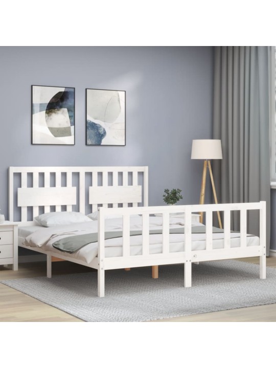 Rám postele s čelem bílý King Size masivní dřevo