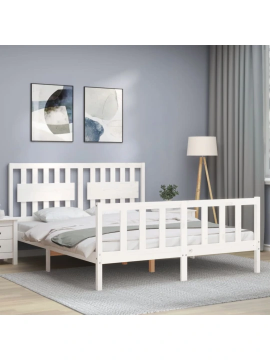 Rám postele s čelem bílý King Size masivní dřevo