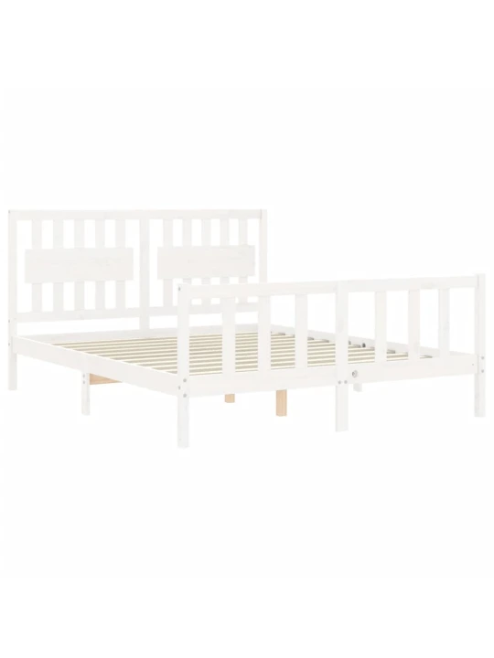Rám postele s čelem bílý King Size masivní dřevo