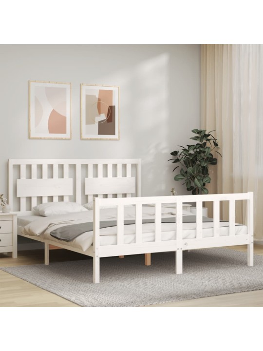 Rám postele s čelem bílý King Size masivní dřevo