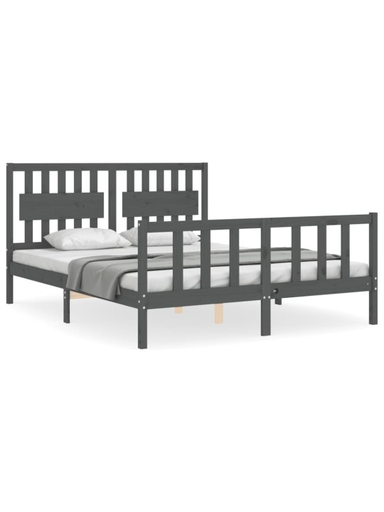 Rám postele s čelem šedý King Size masivní dřevo