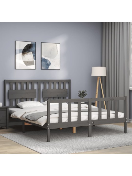 Rám postele s čelem šedý King Size masivní dřevo