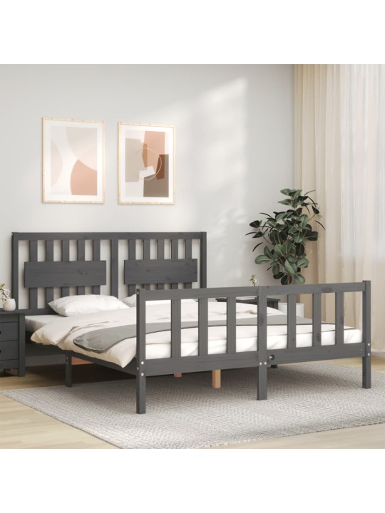 Rám postele s čelem šedý King Size masivní dřevo
