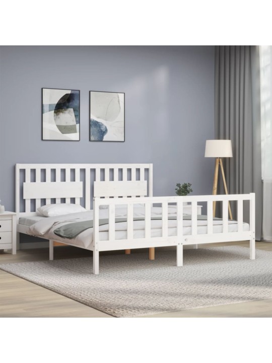 Rám postele s čelem bílý Super King Size masivní dřevo