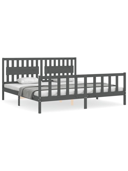 Rám postele s čelem šedý 200 x 200 cm masivní dřevo