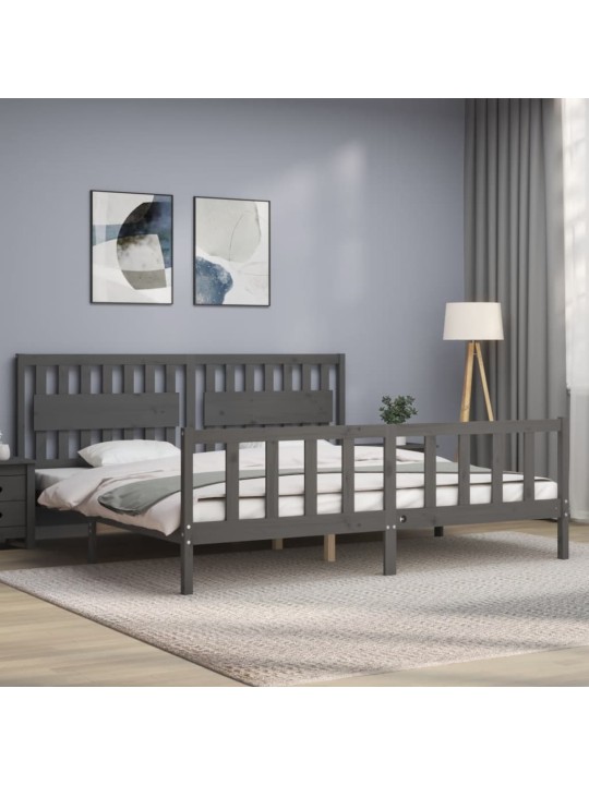 Rám postele s čelem šedý 200 x 200 cm masivní dřevo