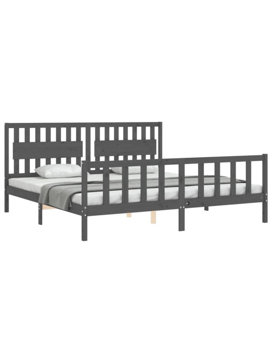 Rám postele s čelem šedý 200 x 200 cm masivní dřevo