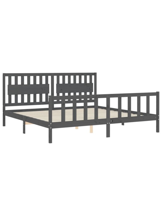 Rám postele s čelem šedý 200 x 200 cm masivní dřevo