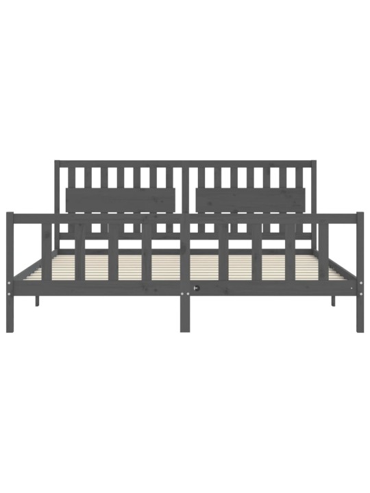 Rám postele s čelem šedý 200 x 200 cm masivní dřevo