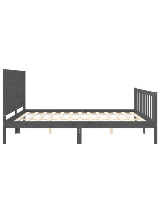 Rám postele s čelem šedý 200 x 200 cm masivní dřevo