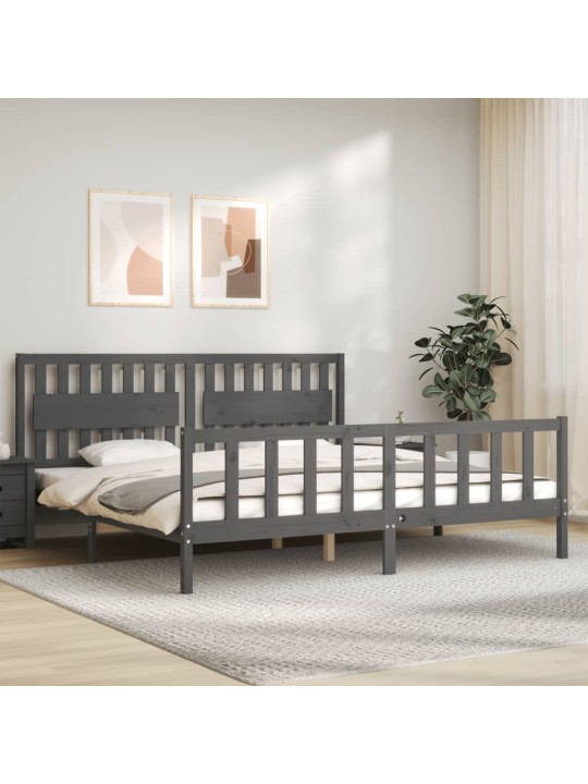 Rám postele s čelem šedý 200 x 200 cm masivní dřevo