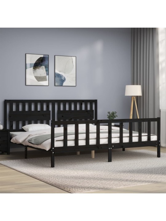Rám postele s čelem černý 200 x 200 cm masivní dřevo