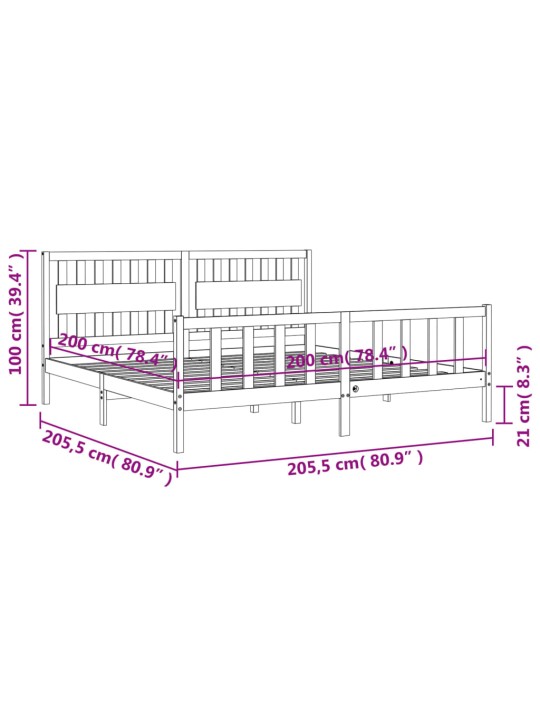 Rám postele s čelem černý 200 x 200 cm masivní dřevo