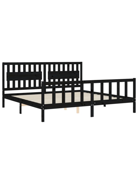 Rám postele s čelem černý 200 x 200 cm masivní dřevo