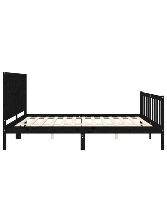 Rám postele s čelem černý 200 x 200 cm masivní dřevo