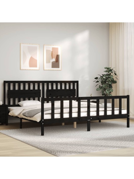 Rám postele s čelem černý 200 x 200 cm masivní dřevo