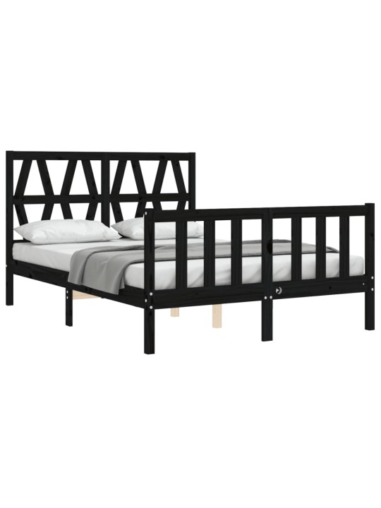 Rám postele s čelem černý 140 x 190 cm masivní dřevo