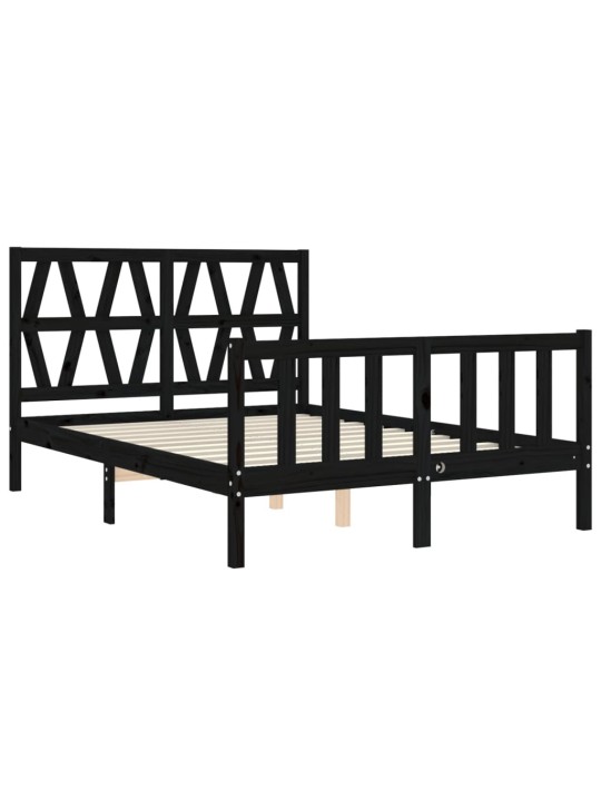 Rám postele s čelem černý 140 x 190 cm masivní dřevo