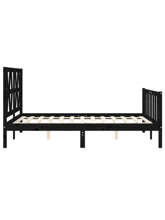 Rám postele s čelem černý 140 x 190 cm masivní dřevo