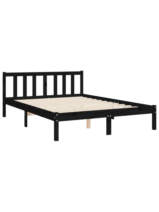Rám postele s čelem černý 140 x 190 cm masivní dřevo