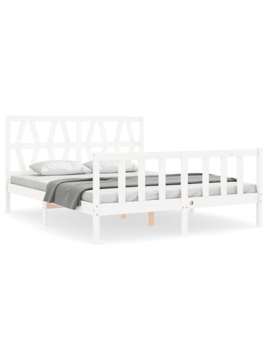 Rám postele s čelem bílý King Size masivní dřevo