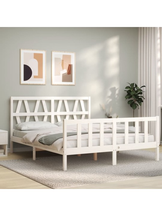 Rám postele s čelem bílý King Size masivní dřevo