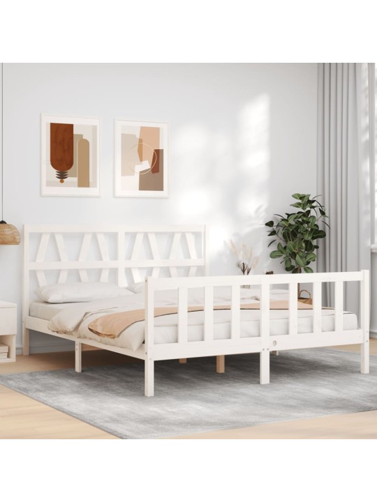 Rám postele s čelem bílý King Size masivní dřevo