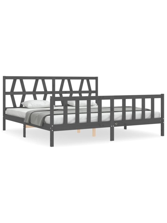 Rám postele s čelem šedý 200 x 200 cm masivní dřevo