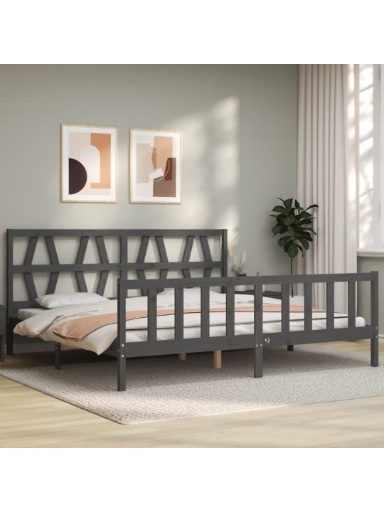 Rám postele s čelem šedý 200 x 200 cm masivní dřevo
