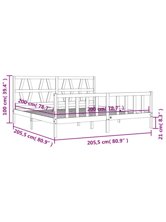 Rám postele s čelem šedý 200 x 200 cm masivní dřevo