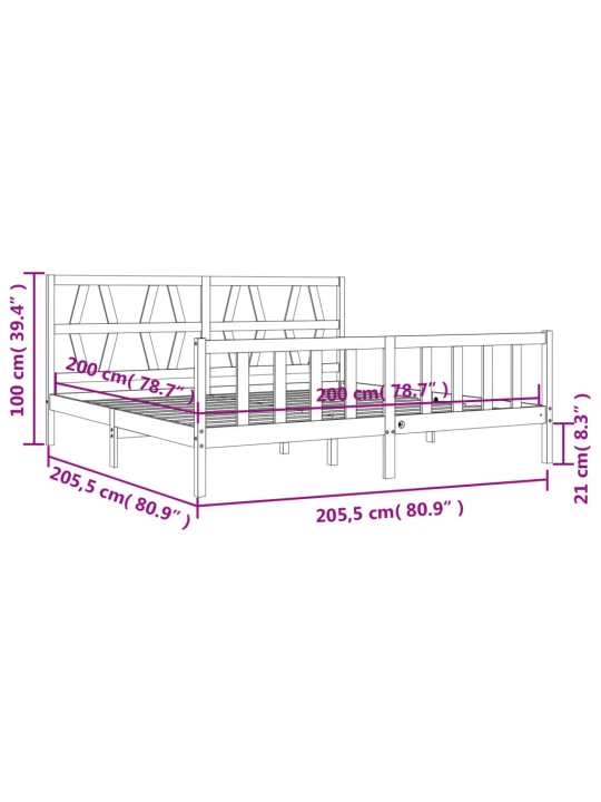 Rám postele s čelem šedý 200 x 200 cm masivní dřevo