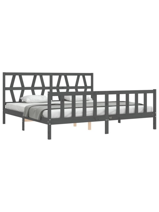 Rám postele s čelem šedý 200 x 200 cm masivní dřevo