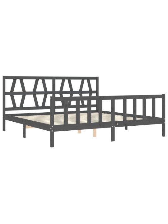 Rám postele s čelem šedý 200 x 200 cm masivní dřevo