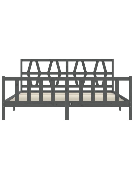 Rám postele s čelem šedý 200 x 200 cm masivní dřevo