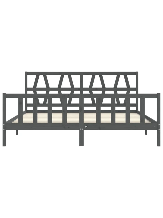 Rám postele s čelem šedý 200 x 200 cm masivní dřevo