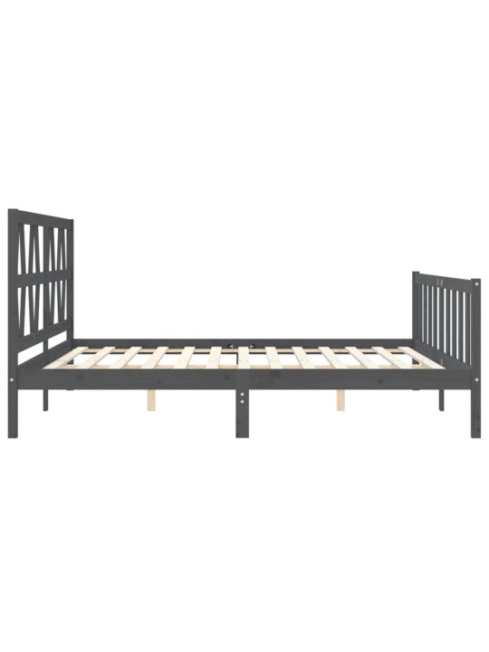 Rám postele s čelem šedý 200 x 200 cm masivní dřevo
