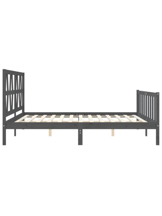 Rám postele s čelem šedý 200 x 200 cm masivní dřevo