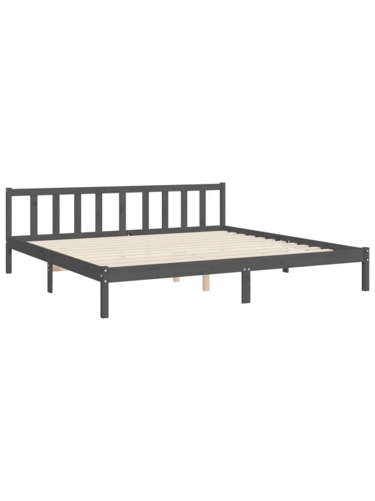 Rám postele s čelem šedý 200 x 200 cm masivní dřevo
