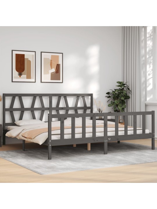 Rám postele s čelem šedý 200 x 200 cm masivní dřevo