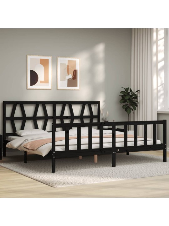 Rám postele s čelem černý 200 x 200 cm masivní dřevo