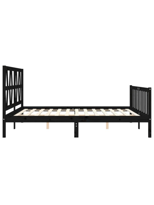 Rám postele s čelem černý 200 x 200 cm masivní dřevo
