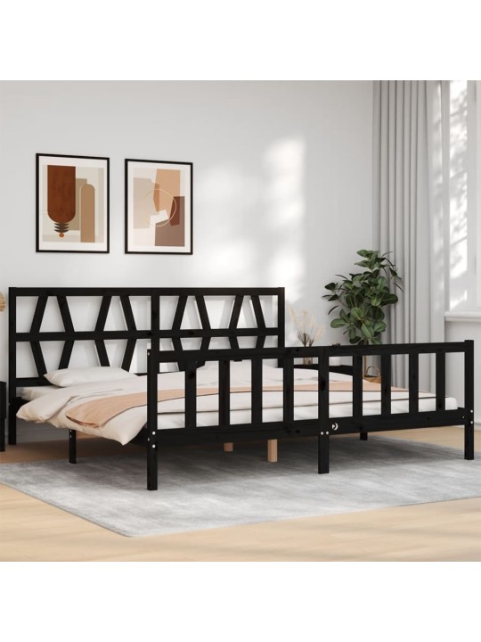 Rám postele s čelem černý 200 x 200 cm masivní dřevo