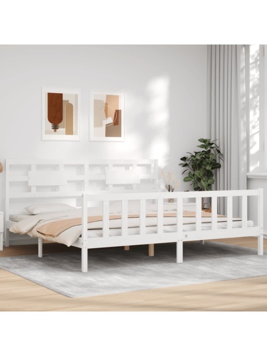 Rám postele s čelem bílý Super King Size masivní dřevo