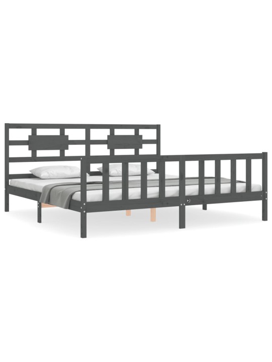 Rám postele s čelem šedý 200 x 200 cm masivní dřevo