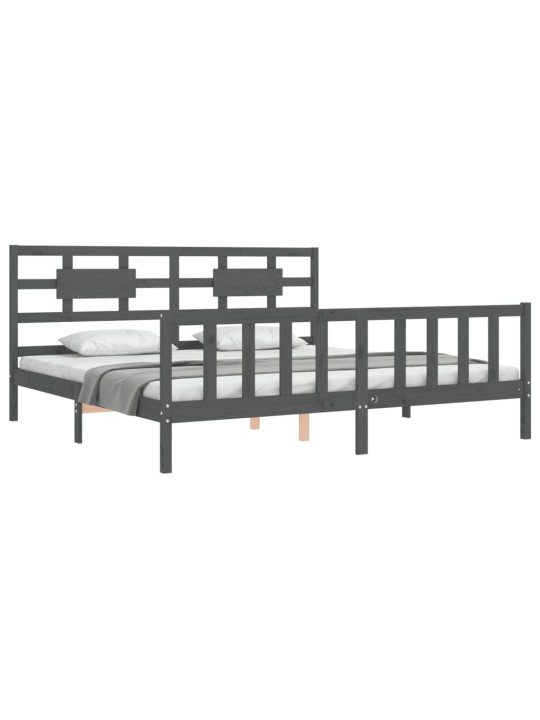 Rám postele s čelem šedý 200 x 200 cm masivní dřevo