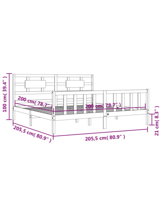 Rám postele s čelem šedý 200 x 200 cm masivní dřevo