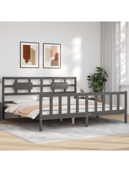 Rám postele s čelem šedý 200 x 200 cm masivní dřevo