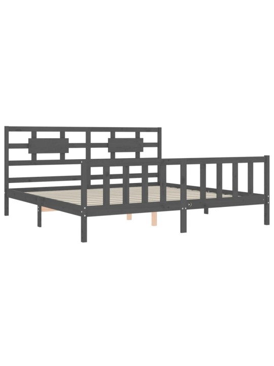 Rám postele s čelem šedý 200 x 200 cm masivní dřevo
