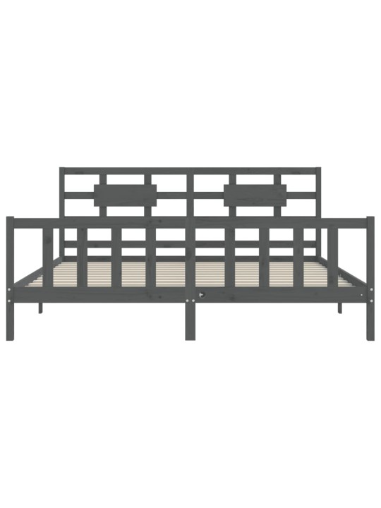 Rám postele s čelem šedý 200 x 200 cm masivní dřevo