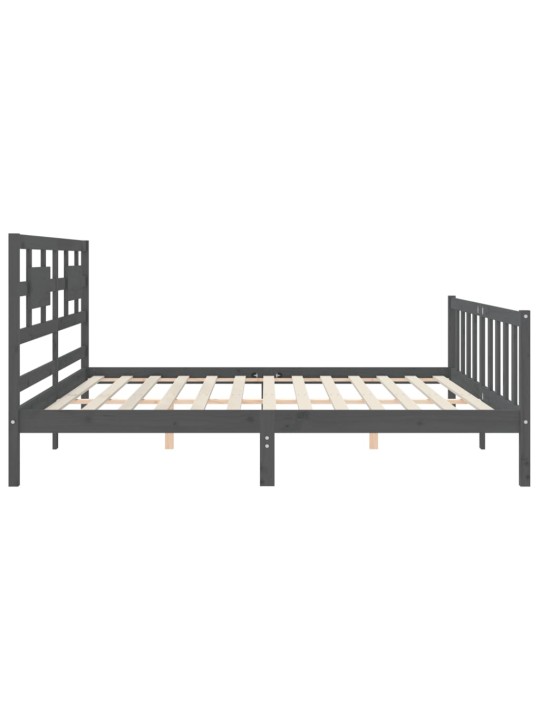 Rám postele s čelem šedý 200 x 200 cm masivní dřevo